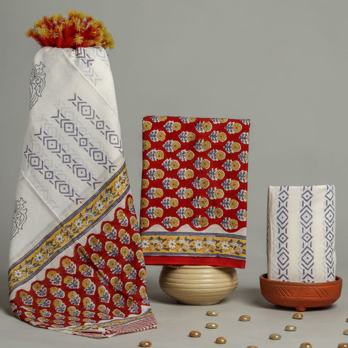 Floral Buti Print Cotton Suit Set with Mulmul Dupatta (PRMUL06)